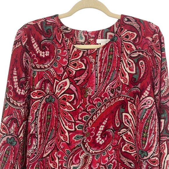 J. Jill Layered Paisley Long Sleeves Tunic Red Medium - Picture 4 of 11
